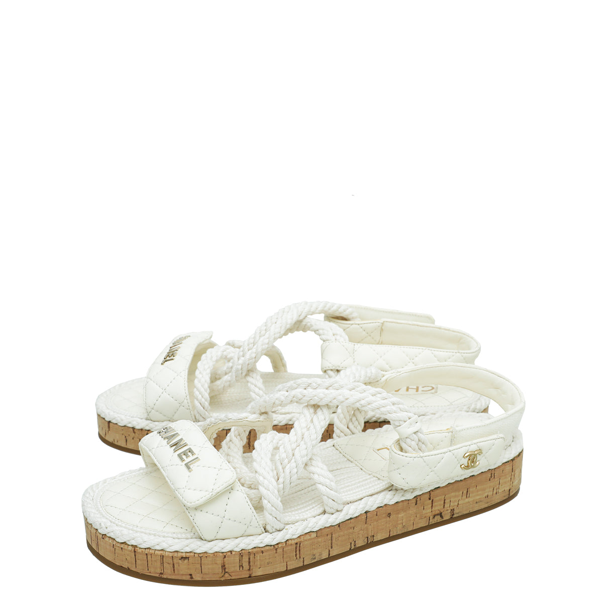 Chanel White Logo Cord Quilted Slide Sandal 39-Chanel-THE CLOSET