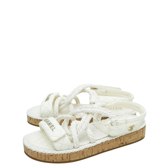 Chanel White Logo Cord Quilted Slide Sandal 39 – The Closet