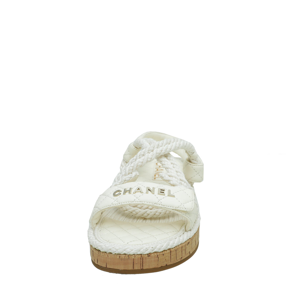 Chanel White Logo Cord Quilted Slide Sandal 39-Chanel-THE CLOSET