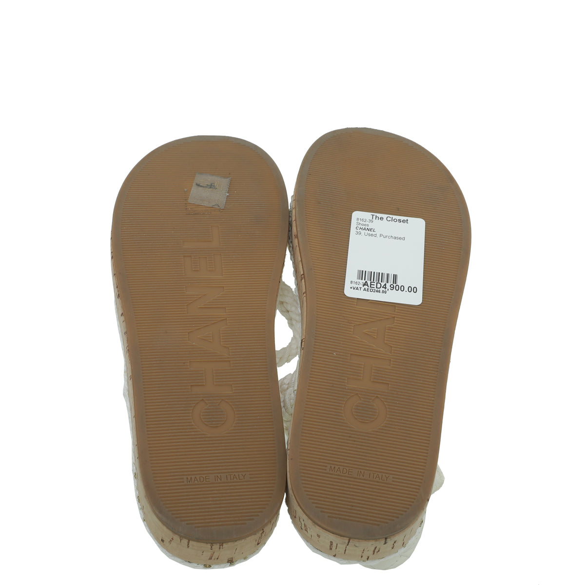 Chanel White Logo Cord Quilted Slide Sandal 39
