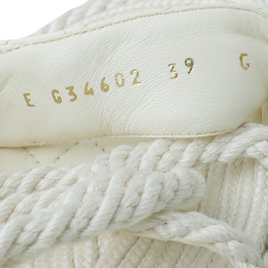 Chanel White Logo Cord Quilted Slide Sandal 39