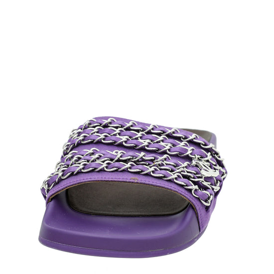 Chanel Violet Satin CC Charm Chain Slide Sandal 37 – The Closet