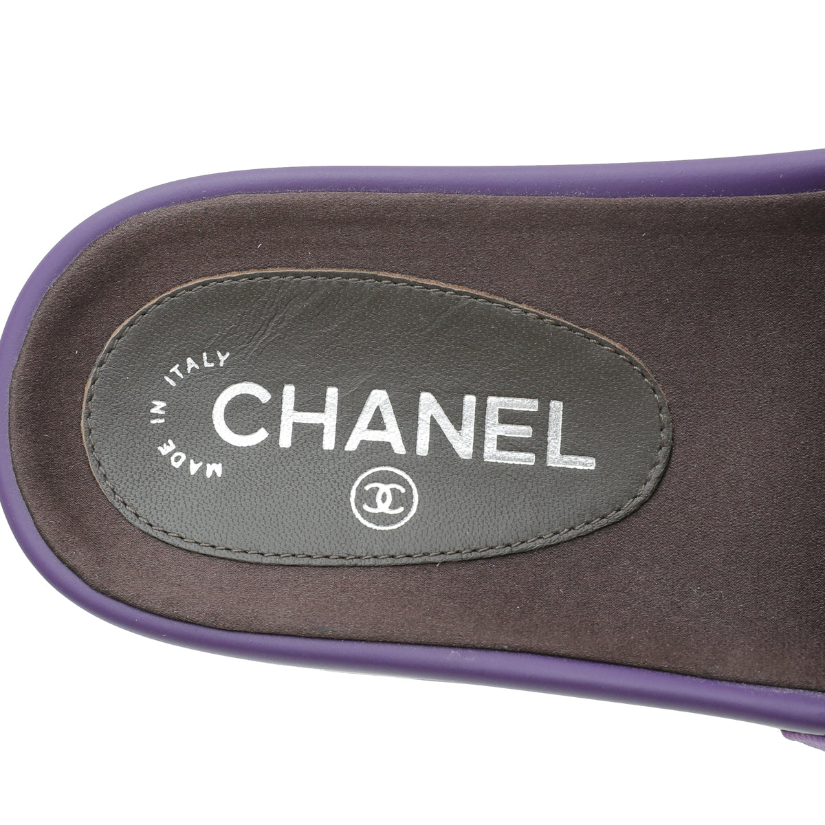 Chanel Violet Satin CC Charm Chain Slide Sandal 37