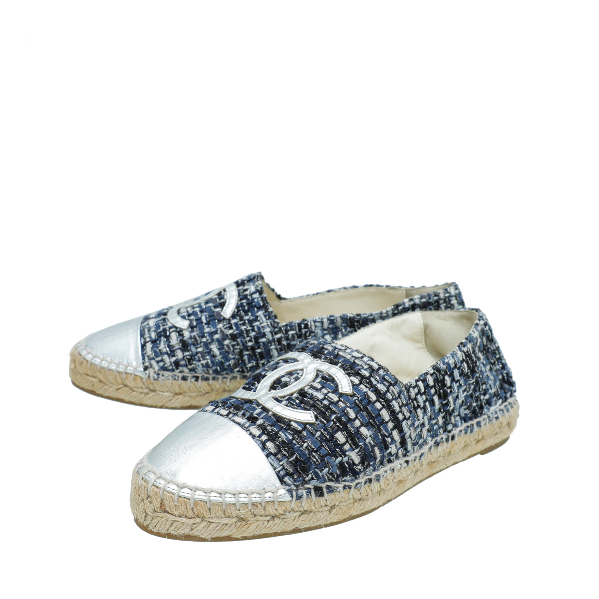 Chanel Silver Blue CC Cap Toe Tweed Espadrille 40-Chanel-THE CLOSET