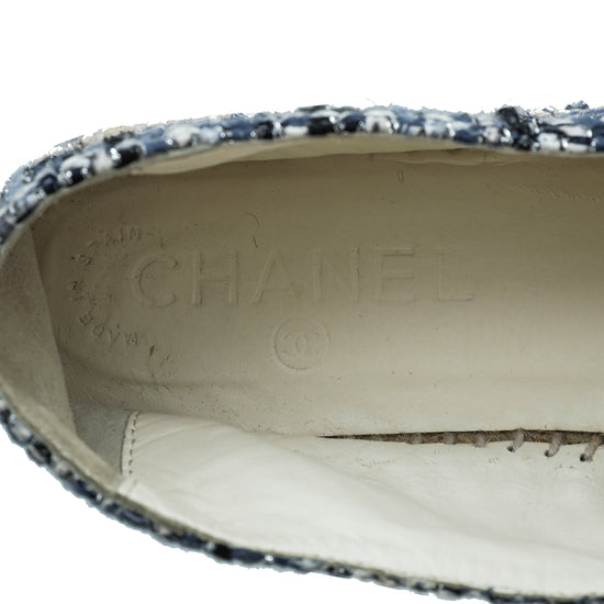 Chanel Silver Blue CC Cap Toe Tweed Espadrille 40