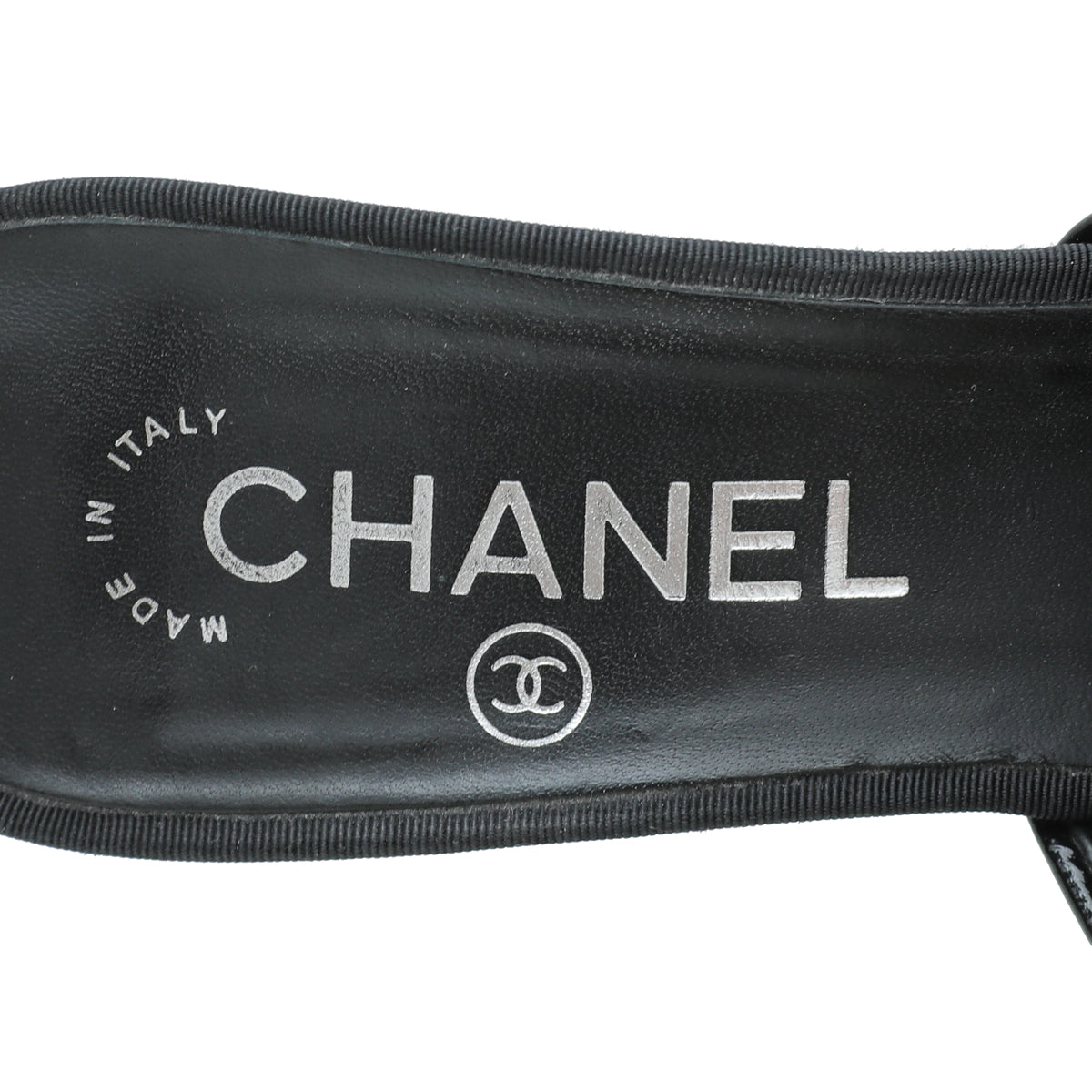 Chanel Black CC Grosgrain Cap Toe Pearl Mule 36