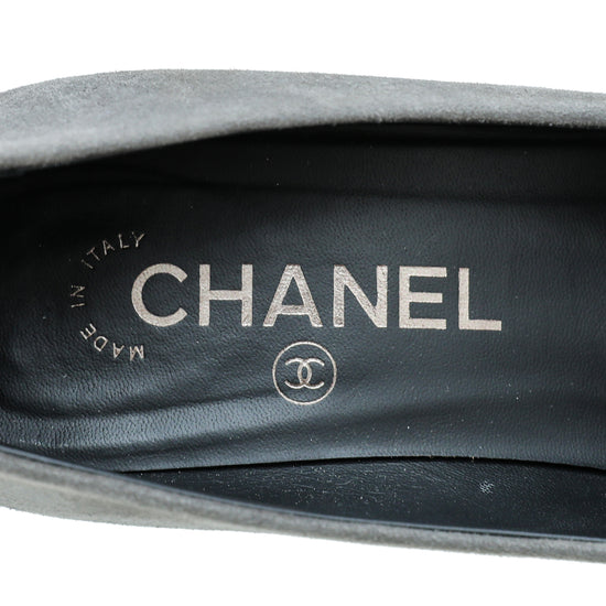 Chanel Gray Suede CC Cap Toe Pump 36.5