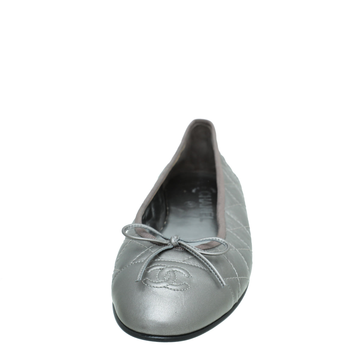 Chanel Metallic Grey CC Cap Toe Bow Ballerina-Chanel-THE CLOSET