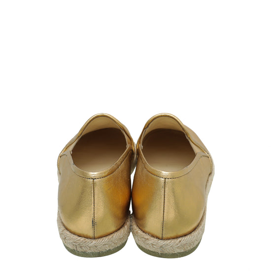 Chanel Gold CC Metallic Flat Espadrille 38.5