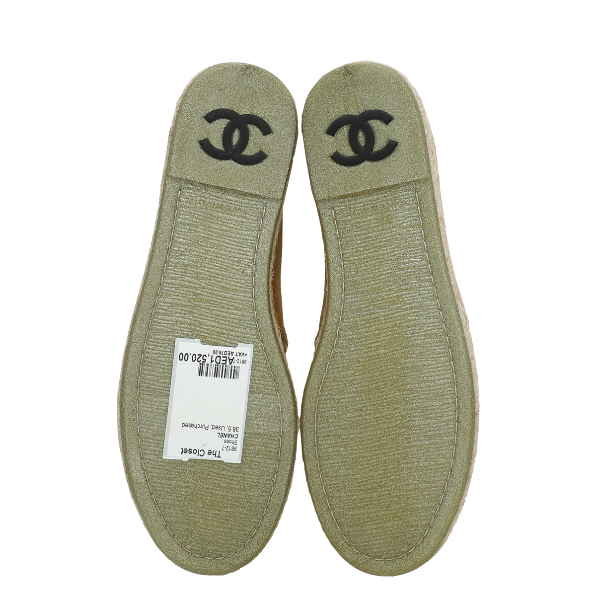 Chanel Gold Espadrille 38 Tweed Espadrilles CC-S0224P-0012