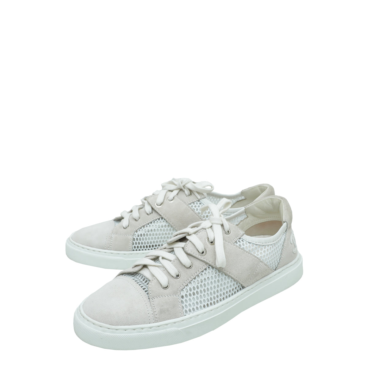 Chanel White CC Mesh Suede Sneaker 38-Chanel-THE CLOSET