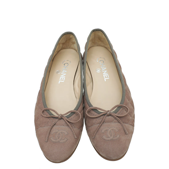 Chanel Light Brown CC Cap Toe Quilted Flat Ballerina 38