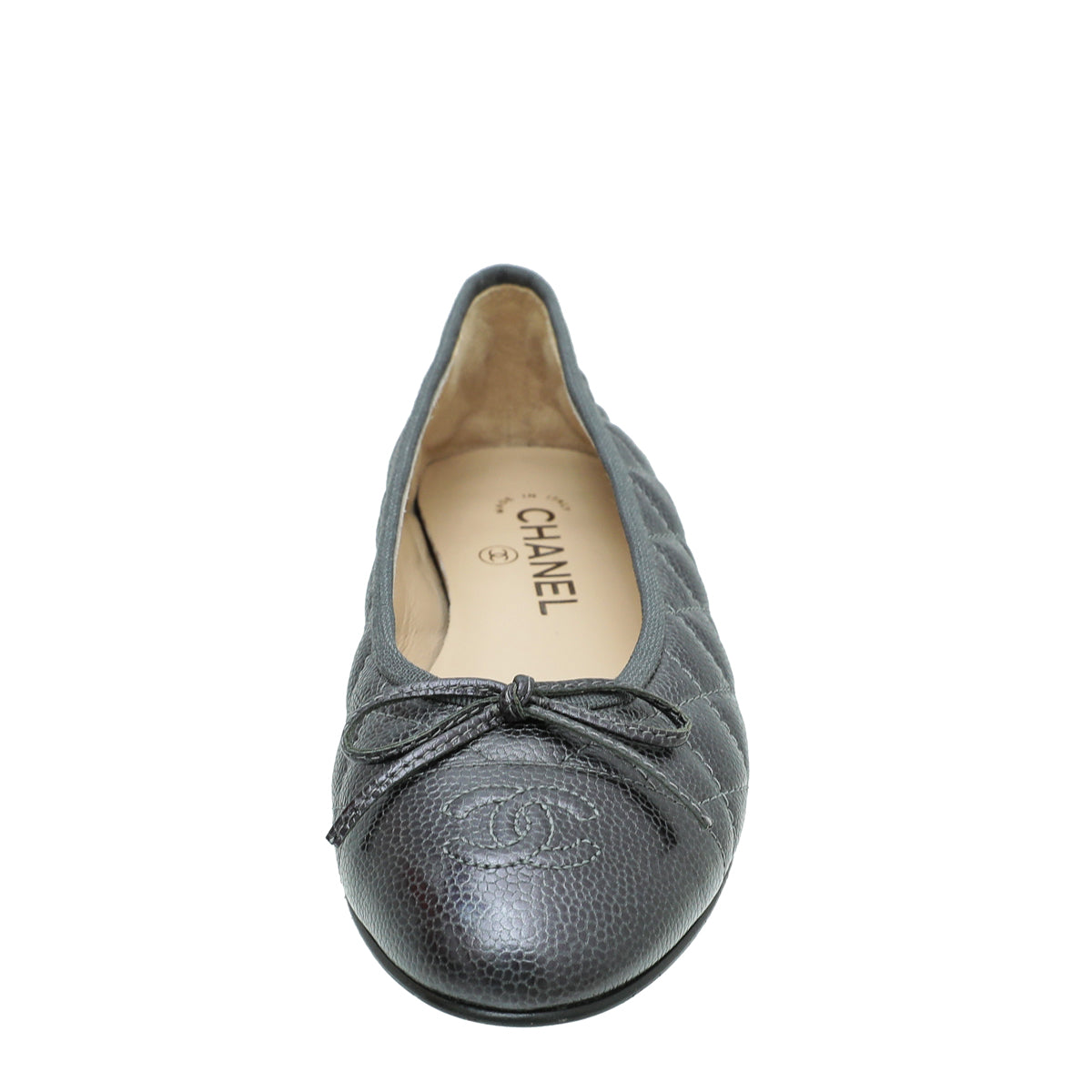 Chanel Metallic Dark Grey CC Cap Toe Quilted Flat Ballerina 38 – The Closet