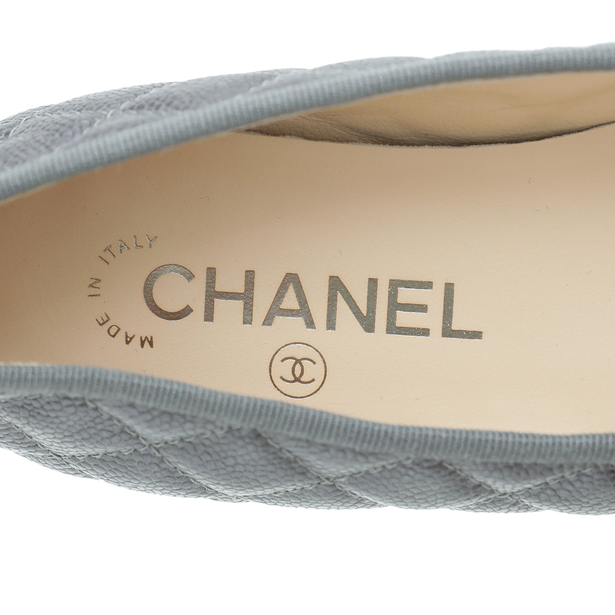 Chanel Metallic Dark Grey CC Cap Toe Quilted Flat Ballerina 38