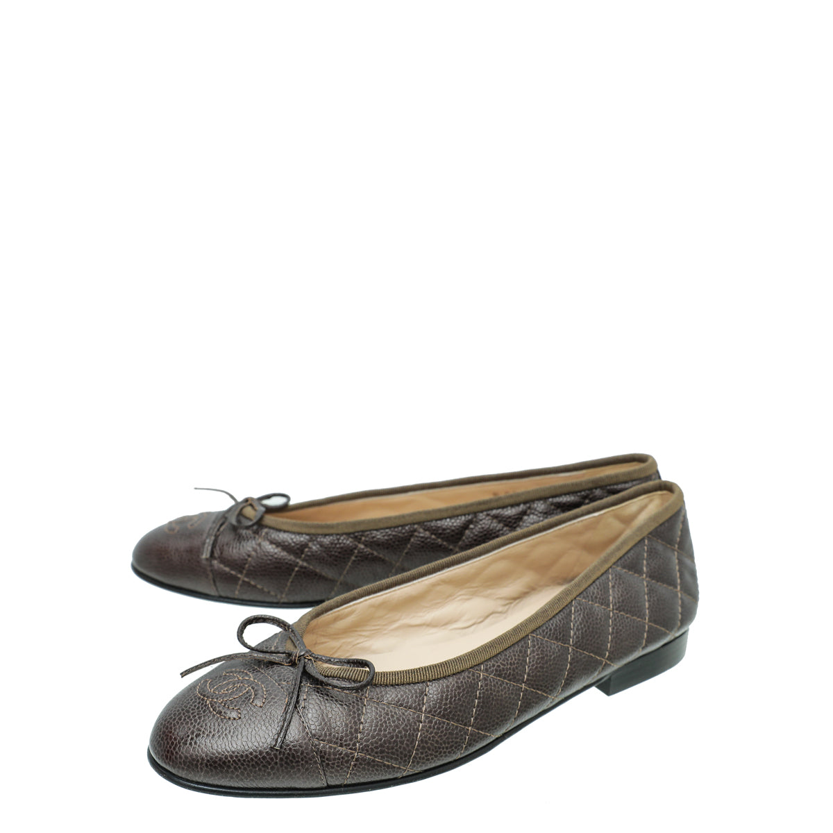 Chanel Olive Green CC Cap Toe Quilted Flat Ballerina 38-Chanel-THE CLOSET