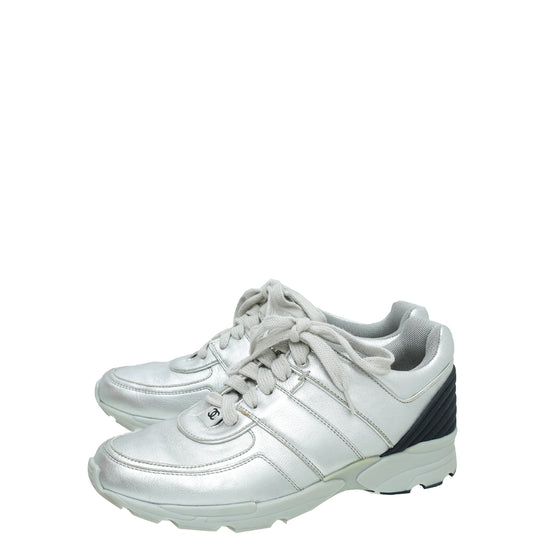 Chanel Metallic Silver CC Metallic Trainer Sneaker 38 – The Closet