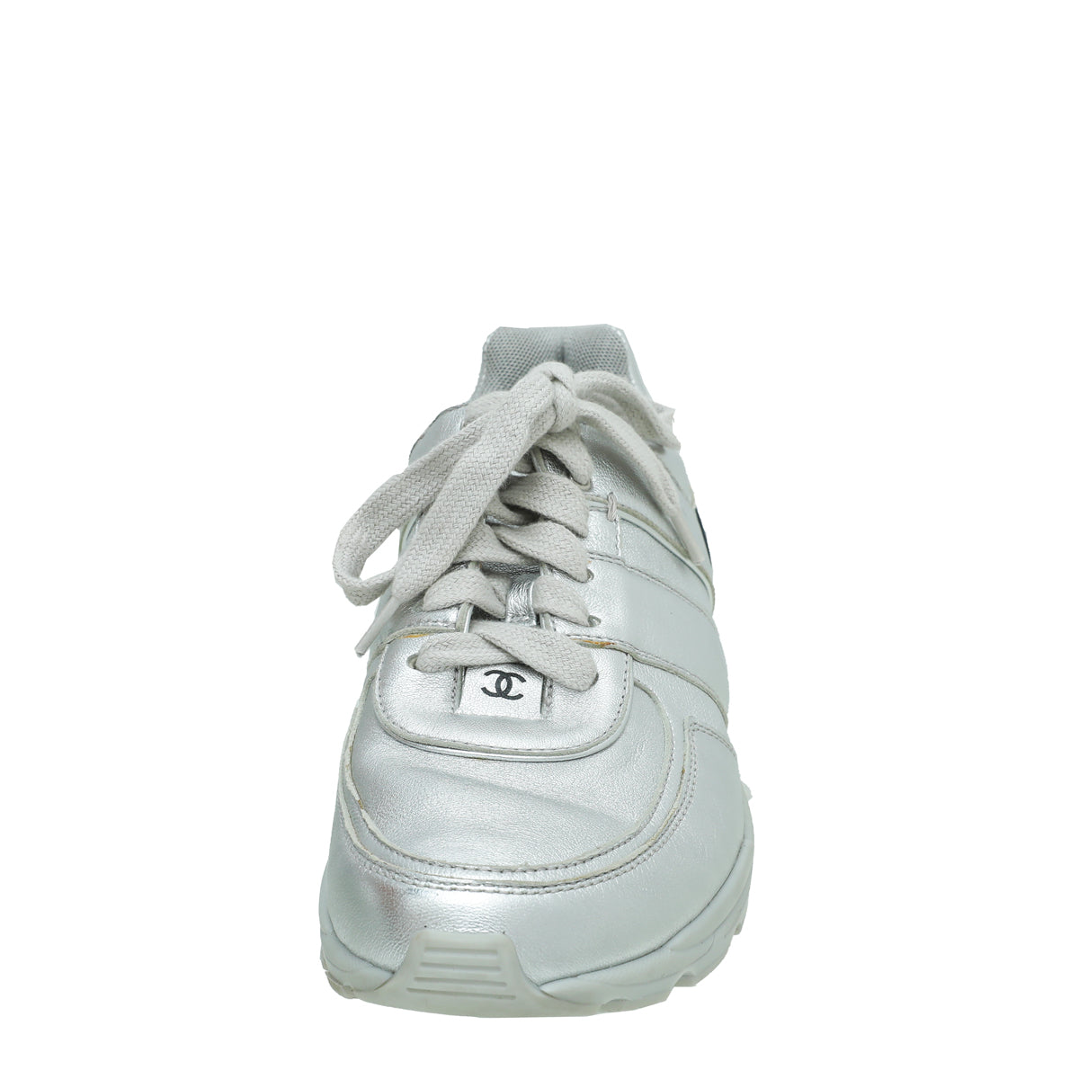 Chanel Metallic Silver CC Metallic Trainer Sneaker 38-Chanel-THE CLOSET