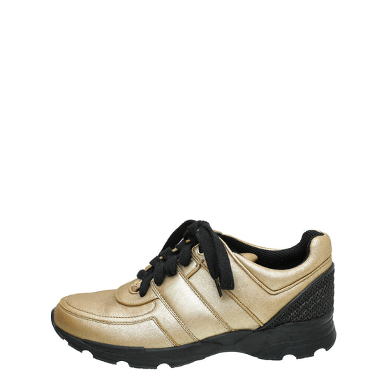 Chanel Metallic Gold CC Metallic Trainer Sneaker 38