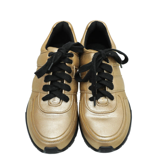 Chanel Metallic Gold CC Metallic Trainer Sneaker 38