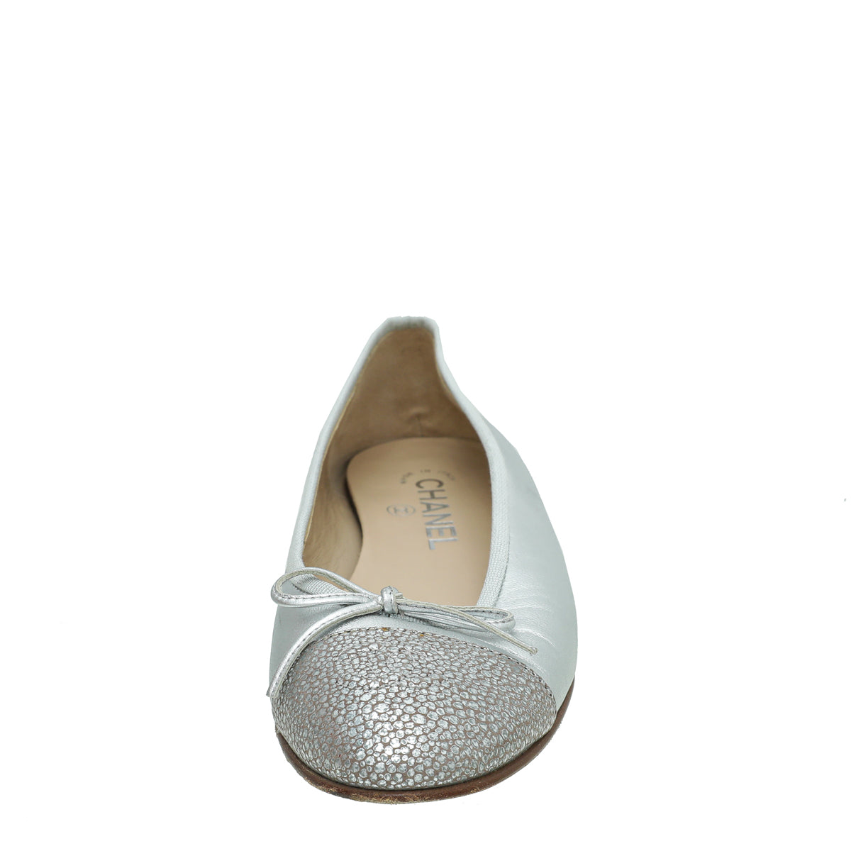Chanel Metallic Silver CC Cap Toe Ballet Flats 38-Chanel-THE CLOSET