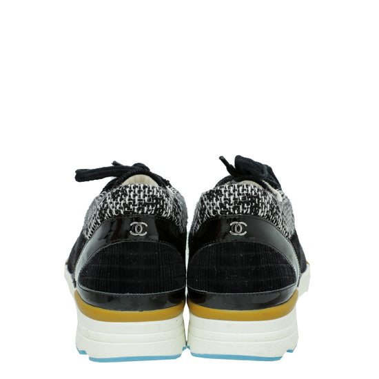 Chanel Black Velvet Tweed CC Runway Sneaker 38.5