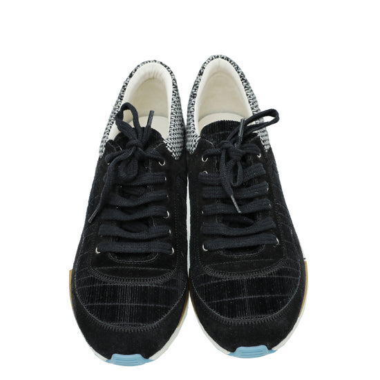 Chanel Black Velvet Tweed CC Runway Sneaker 38.5