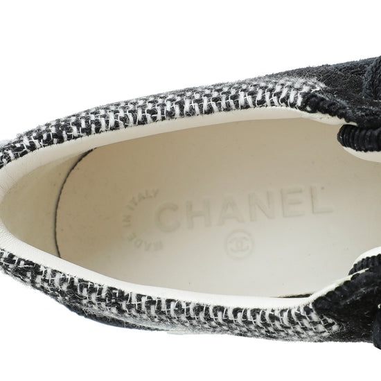 Chanel Black Velvet Tweed CC Runway Sneaker 38.5