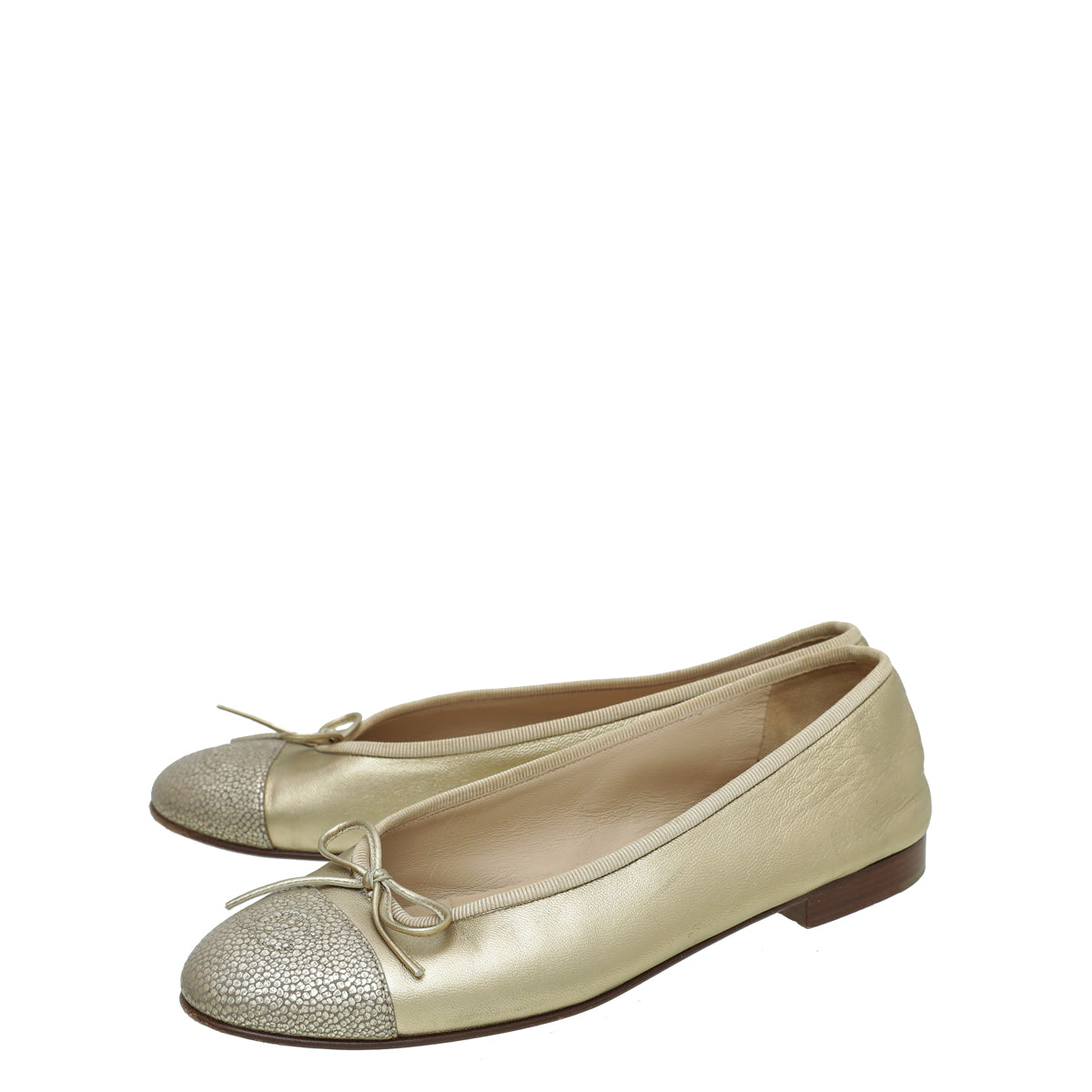 Chanel Metallic Gold CC Cap Toe Ballet Flats 38-Chanel-THE CLOSET