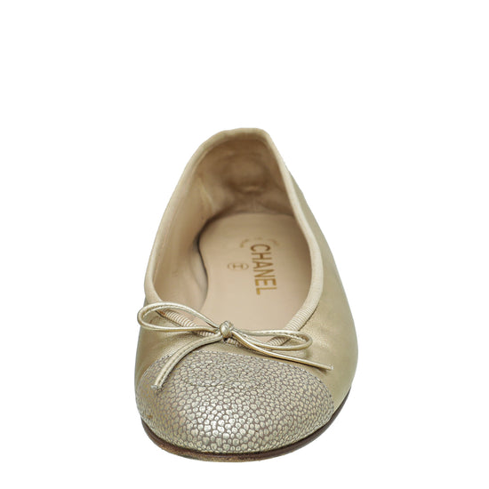 Chanel Metallic Gold CC Cap Toe Ballet Flats 38 – The Closet