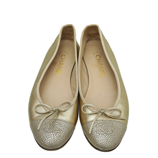 Gold chanel hot sale ballet flats