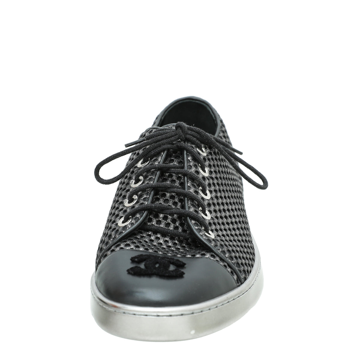 Chanel CC Fabric Calfskin Low Top Sneakers