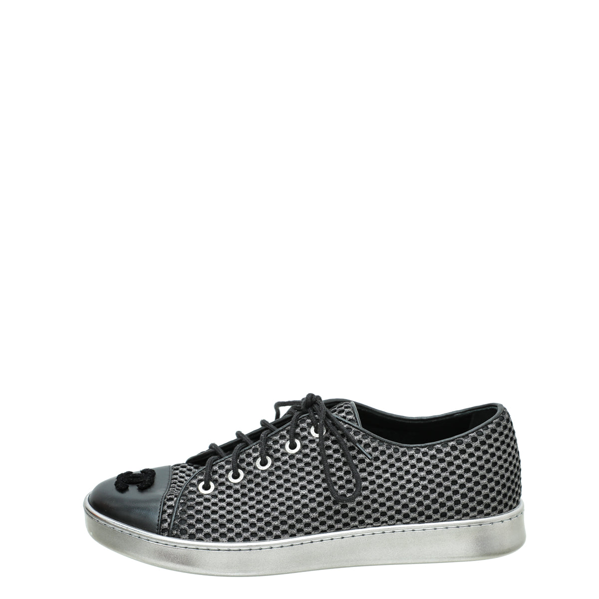 Chanel CC Fabric Calfskin Low Top Sneakers