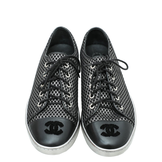 Chanel CC Fabric Calfskin Low Top Sneakers