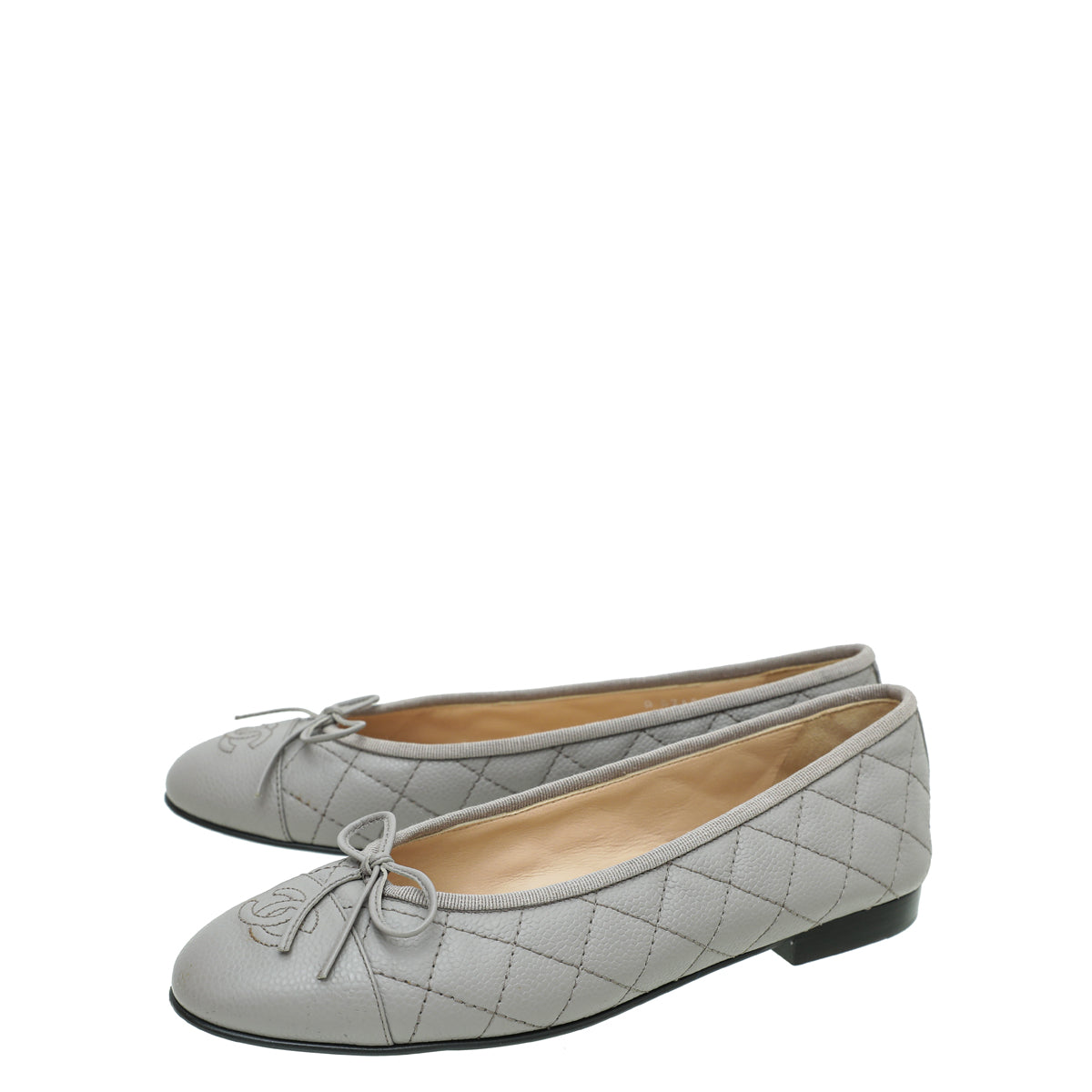 Chanel Grey CC Cap Toe Quilted Flat Ballet 38-Chanel-THE CLOSET