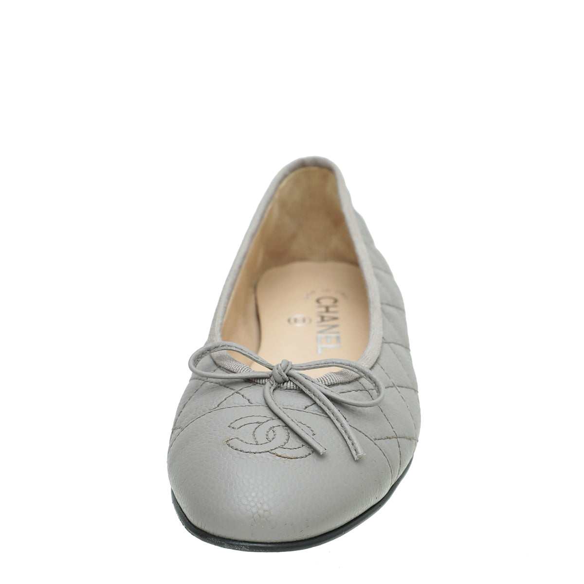 Chanel Grey CC Cap Toe Quilted Flat Ballet 38-Chanel-THE CLOSET