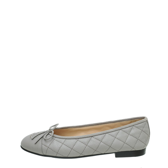 Chanel Grey CC Cap Toe Quilted Flat Ballet 38