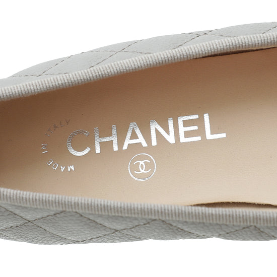 Chanel Grey CC Cap Toe Quilted Flat Ballet 38