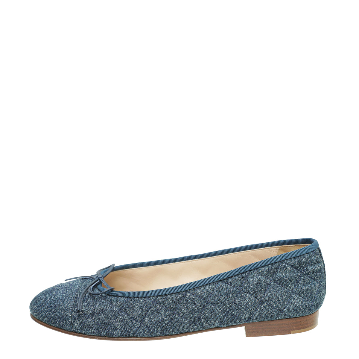 Chanel Blue Denim CC Cap Toe Quilted Flat Ballet 38