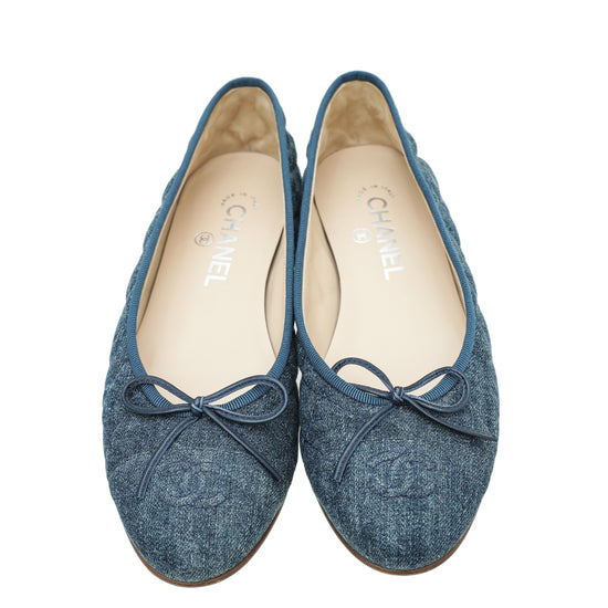 Chanel Blue Denim CC Cap Toe Quilted Flat Ballet 38 – The Closet
