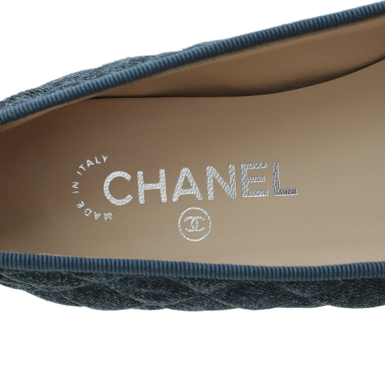 Chanel Ballet Flats, Blue Denim with Black Size 38, New In Box, WA001