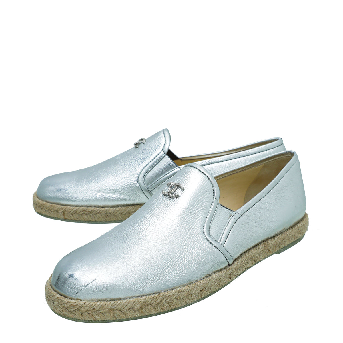 Chanel Metallic Silver 2016 Interlocking CC Espadrille 38.5-Chanel-THE CLOSET