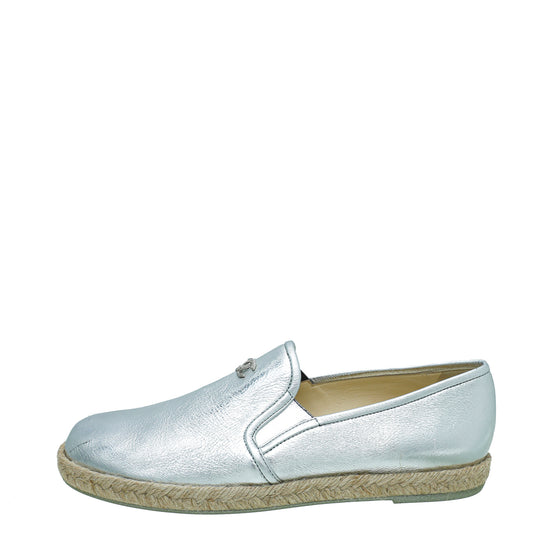 Chanel Metallic Silver 2016 Interlocking CC Espadrille 38.5