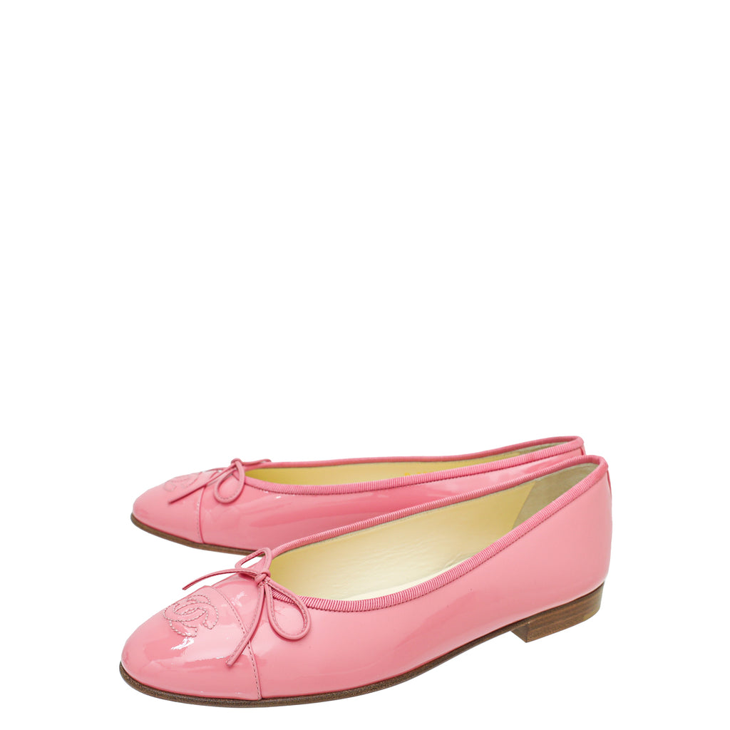 CHANEL Velvet Cap Toe Ballerina Flats 38 Pink 832420