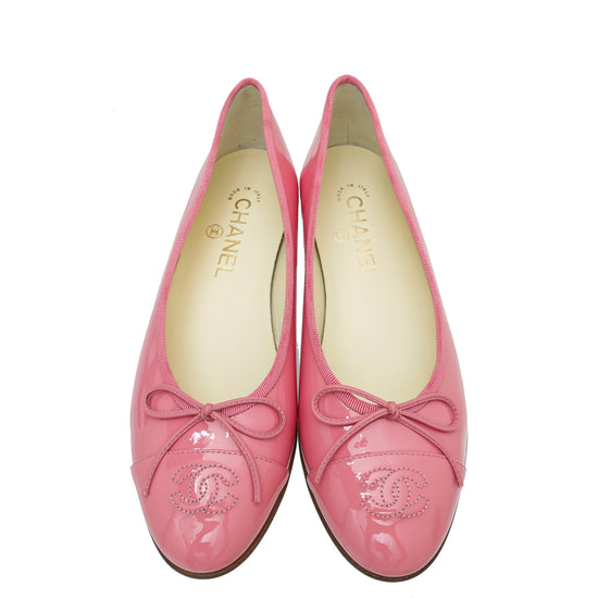 Chanel Pink CC Cap Toe Flat Ballerina 38 THE CLOSET