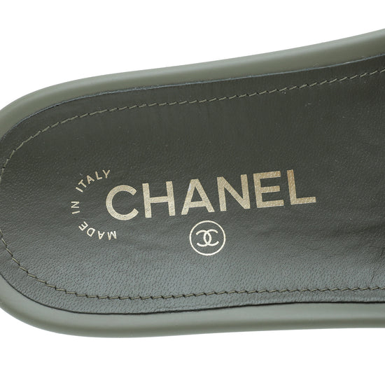 Chanel Khaki CC Chain Pool Slide Mule