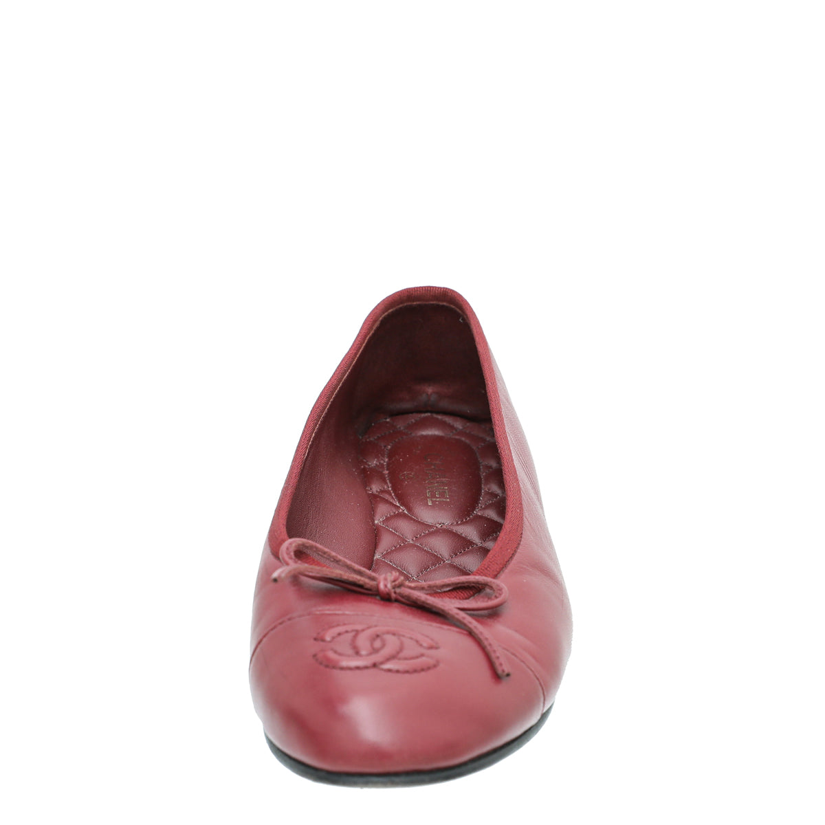 Chanel Burgundy CC Cap Toe Flat Ballerina 37.5