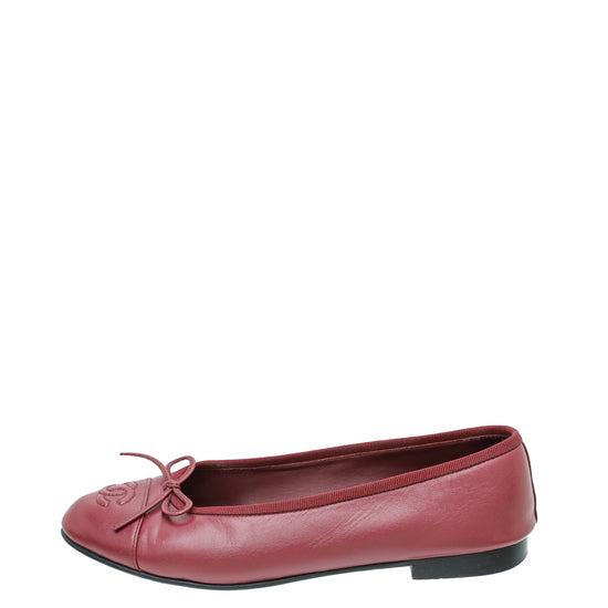 Chanel Burgundy CC Cap Toe Flat Ballerina 37.5