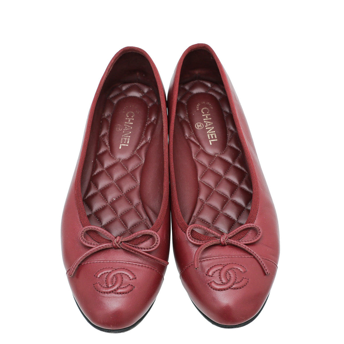 Chanel Burgundy CC Cap Toe Flat Ballerina 37.5