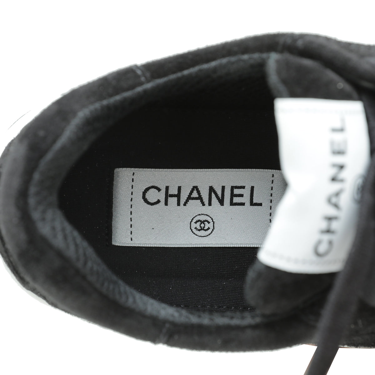 Chanel Black Suede Perforated CC Lace Up Sneakers 37