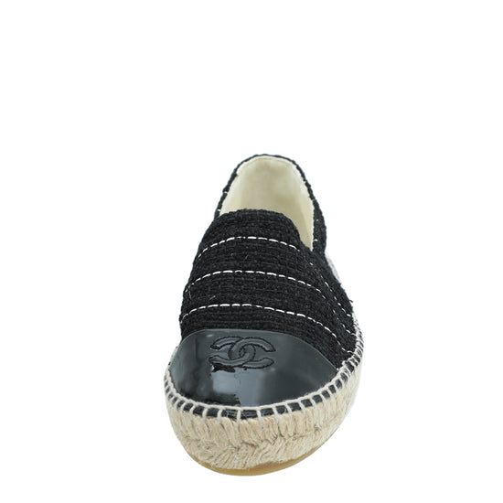 Chanel Black CC Tweed Cap Toe Espadrille Flats 38